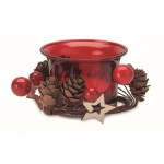 Delizioso centrotavola natalizio con candela color rosso seconda vista