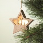 Decorazione natalizia a forma di stella in legno MD con luce color legno sesta vista fotografica