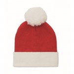 Cappello natalizio lavorato a maglia in poliestere PET con pompon color rosso