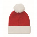 Cappello natalizio lavorato a maglia in poliestere PET con pompon color rosso seconda vista