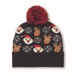 Cappello natalizio lavorato a maglia in morbido acrilico con pompon color nero