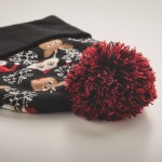 Cappello natalizio lavorato a maglia in morbido acrilico con pompon color nero vista fotografica