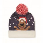 Cappello natalizio lavorato a maglia in morbido acrilico con pompon color blu