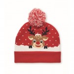 Cappello natalizio lavorato a maglia in morbido acrilico con pompon color rosso