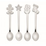 Set di 4 cucchiaini in acciaio inox con decorazione natalizia color argento opaco