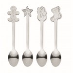 Set di 4 cucchiaini in acciaio inox con decorazione natalizia color argento opaco seconda vista