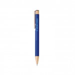 Penna in alluminio con finitura opaca e dettagli dorati inchiostro blu color blu vista area di stampa