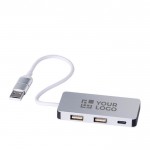 Hub USB in alluminio riciclato con 2 porte USB A e 1 porta USB C color argento vista area di stampa