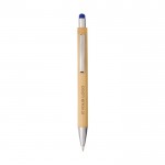 Penna con gommino touch screen colorato e inchiostro blu vista area di stampa