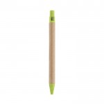 Penna biro con corpo in cartone e dettagli colorati color verde terza vista