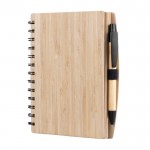 Quaderno con copertina in bambù e penna color naturale