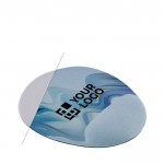 Tappetino per mouse dalla forma ovale con cuscinetto ergonomico color bianco vista area di stampa