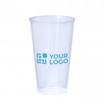 Bicchiere riutilizzabile in plastica dura traslucida da 450 ml vista area di stampa
