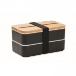 Lunch box doppio scomparto da 400ml con posate in PP riciclato e bambù color nero