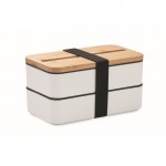 Lunch box doppio scomparto da 400ml con posate in PP riciclato e bambù color bianco
