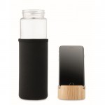 Borraccia in vetro con tappo in bambù con supporto per smartphone color nero terza vista