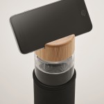 Borraccia in vetro con tappo in bambù con supporto per smartphone color nero terza vista fotografica