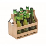 Cassetta in bambù per 6 bottiglie di birra con apribottiglie in metallo color legno seconda vista