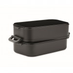 Lunch box doppio scomparto in PP riciclato e coperchio ermetico 1600ml color nero terza vista