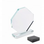 Trofeo in vetro a forma di ottagono con base rettangolare coordinata color trasparente