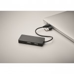 Hub USB in alluminio con 3 porte e cavetto lungo 20 cm color nero quinta vista fotografica