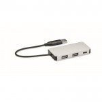 Hub USB in alluminio con 3 porte e cavetto lungo 20 cm color argento