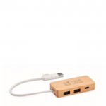 Hub USB in bambù con 3 porte e cavetto lungo 20 cm vista area di stampa