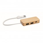 Hub USB in bambù con 3 porte e cavetto lungo 20 cm color legno