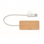 Hub USB in bambù con 3 porte e cavetto lungo 20 cm color legno seconda vista