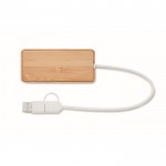 Hub USB in bambù con 3 porte e cavetto lungo 20 cm color legno terza vista