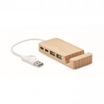 Hub USB in bambù con 3 porte e cavetto lungo 20 cm color legno