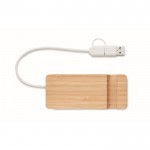 Hub USB in bambù con 3 porte e cavetto lungo 20 cm color legno terza vista