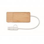 Hub USB in bambù con 3 porte e cavetto lungo 20 cm color legno quarta vista
