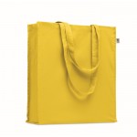 Borsa con manici lunghi e soffietto in cotone organico colorato 220g/m² color giallo