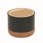 Altoparlante wireless cilindrico con base in sughero e top in bambù color nero