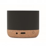 Altoparlante wireless cilindrico con base in sughero e top in bambù color nero quinta vista