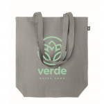 Shopper personalizzata in canapa color grigio seconda vista con logo