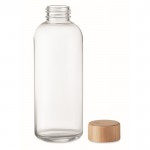 Piccola bottiglia di vetro con coperchio in bambù color legno seconda vista