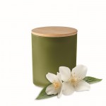 Candela con vasetto in vetro e tappo in bambù color verde sesta vista