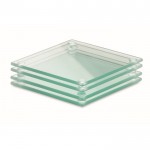 Set di 4 sottobicchieri di vetro con logo color transparente