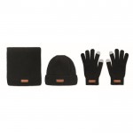Sciarpa, guanti e zuccotto con logo color nero prima vista