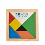 Gioco del tangram in legno colorato vista area di stampa
