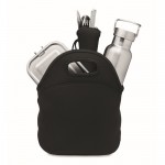 Borraccia, lunch box, posate e borsa in neoprene color nero prima vista