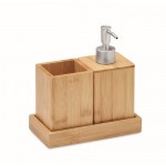 Dispenser di sapone liquido e recipiente in legno color legno
