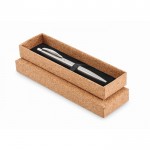 Penna in acciaio con scatola di sughero color argento opaco