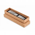 Penna e roller in scatola di sughero color argento opaco