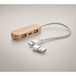 Hub USB in legno con 2 porte USB-A ed una C color legno vista dettaglio 1