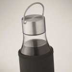 Bottiglia di vetro con custodia e tappo antifuga in acciaio inox terza vista fotografica