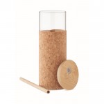 Bicchiere in vetro con custodia in sughero, tappo e cannuccia in bambù da 450 ml seconda vista