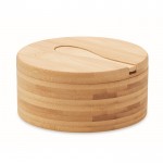 Contenitore in bambù con 2 scomparti per sale e pepe con cucchiaino color legno seconda vista